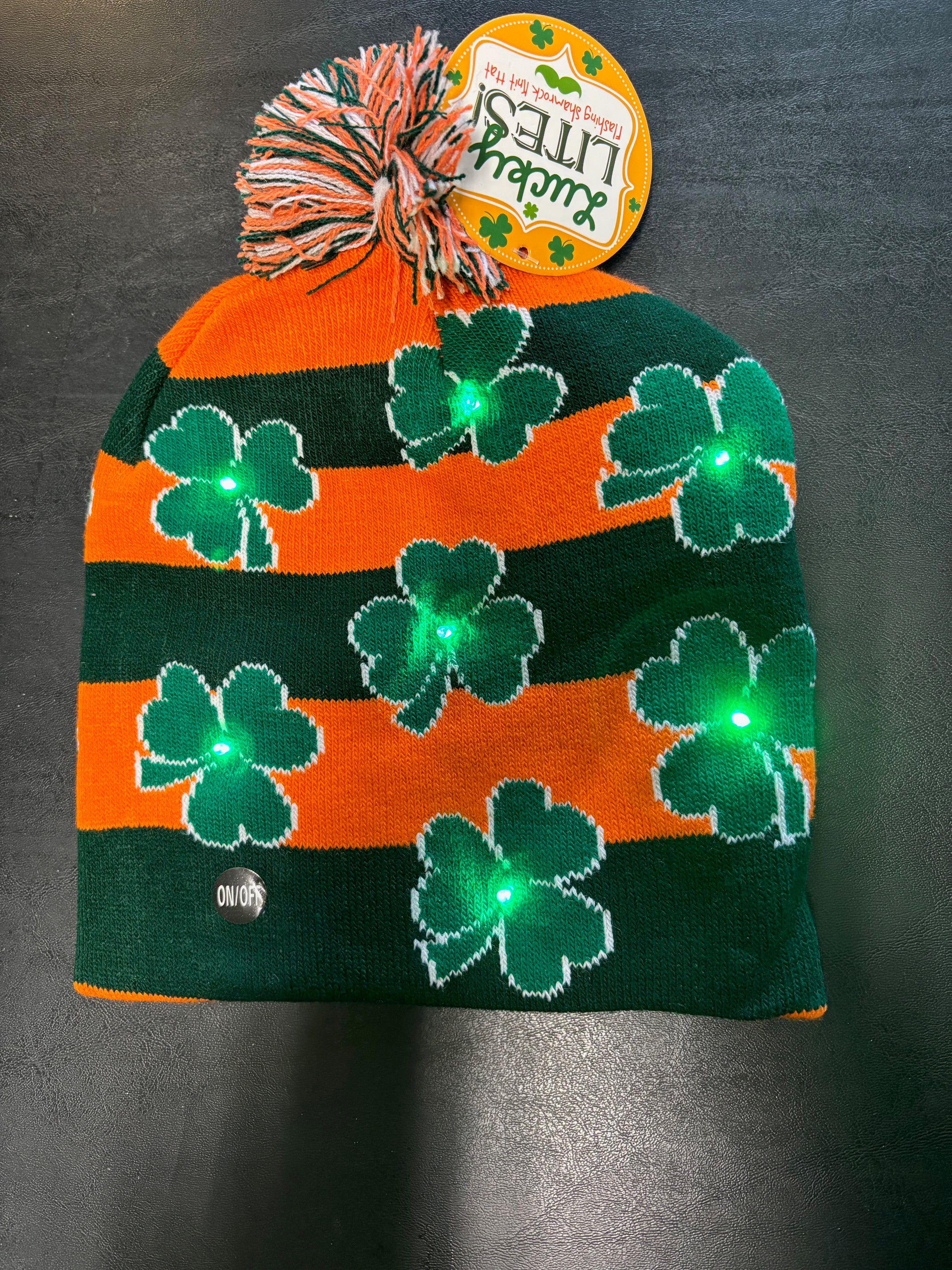 Flashing Orange and Green Flashing Shamrock Knit Hat
