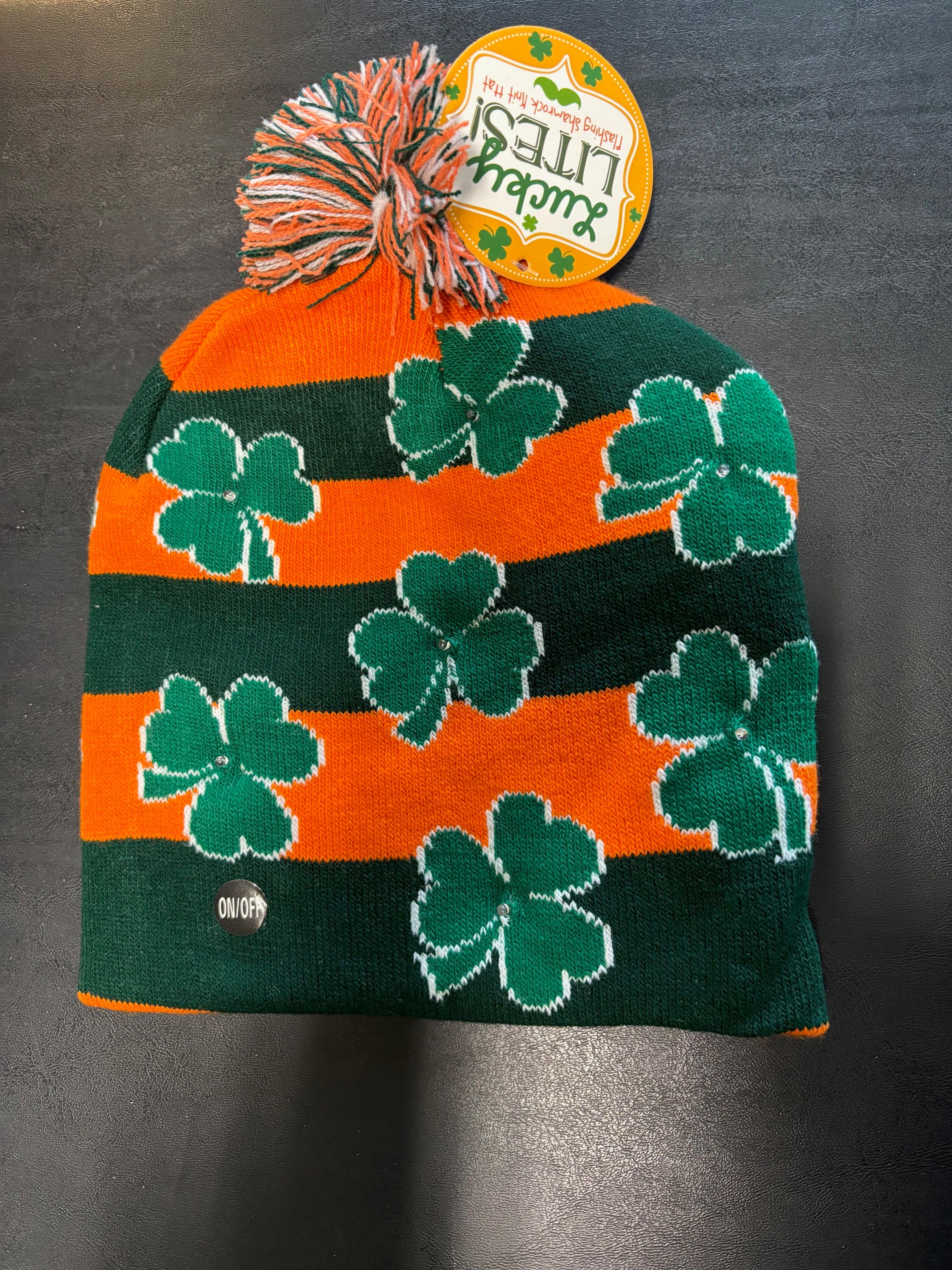 Flashing Orange and Green Flashing Shamrock Knit Hat