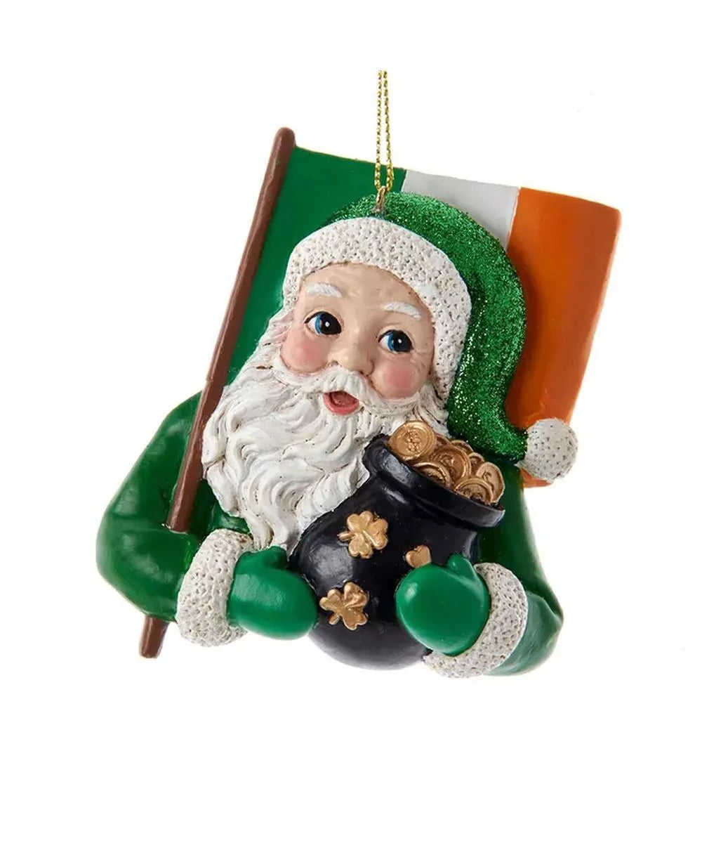 Irish Santa with Flag Christmas Ornament