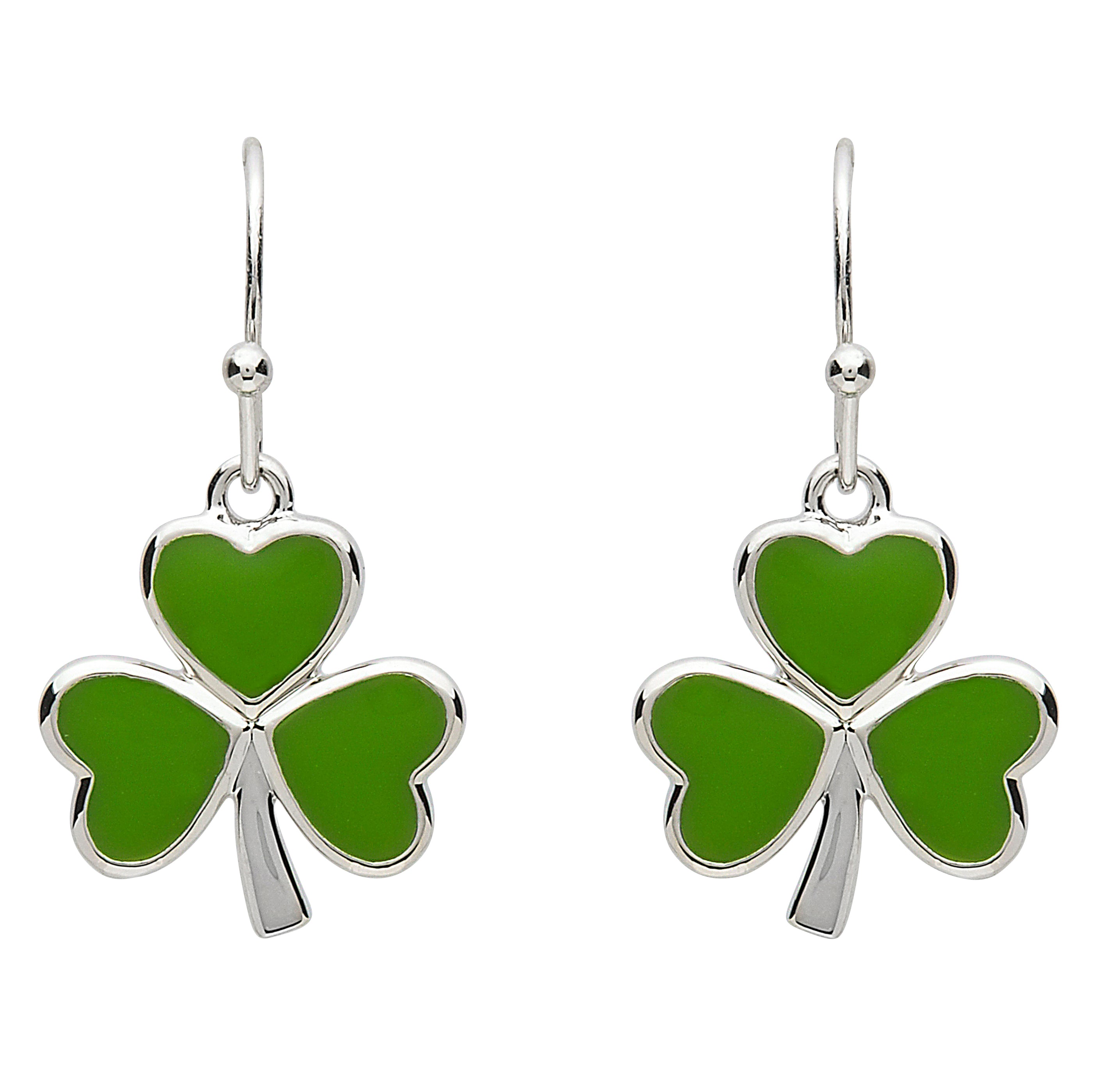 Platinum Plated Green Enamel Shamrock Earrings