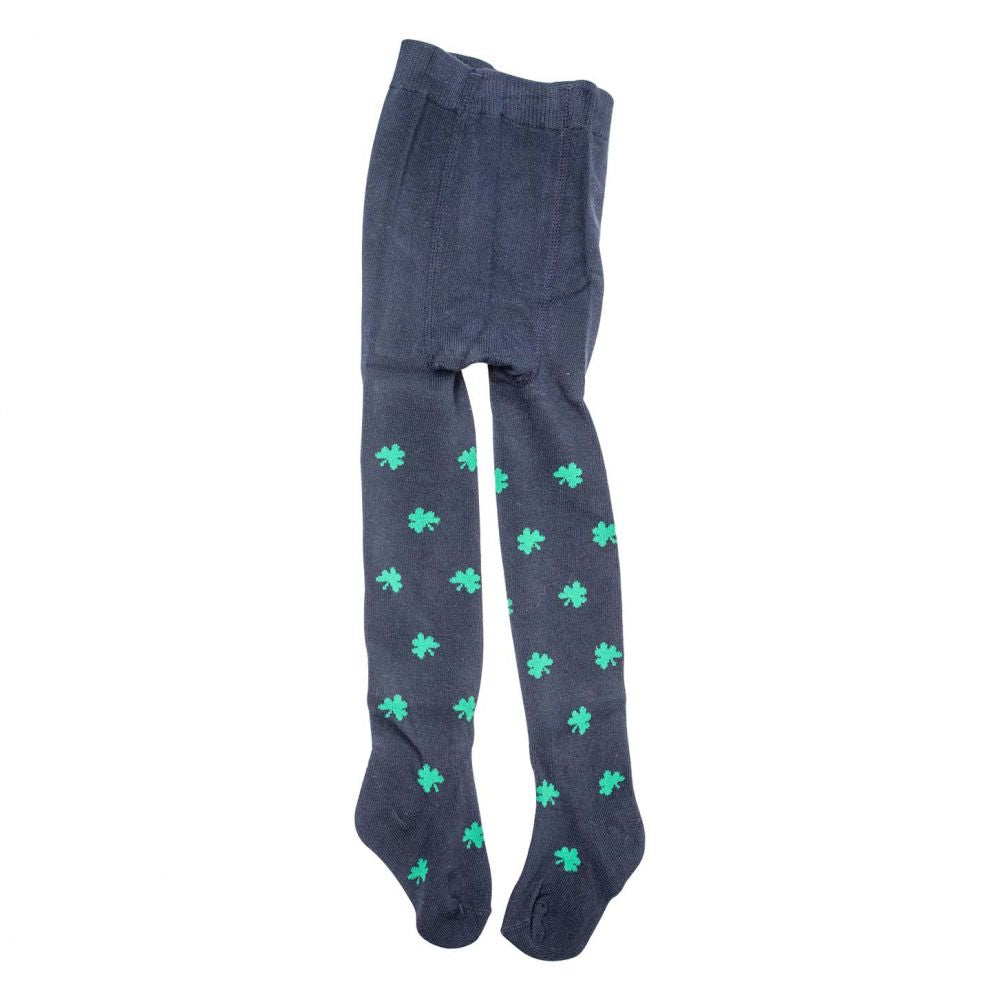 Navy Tights with Green Shamrocks