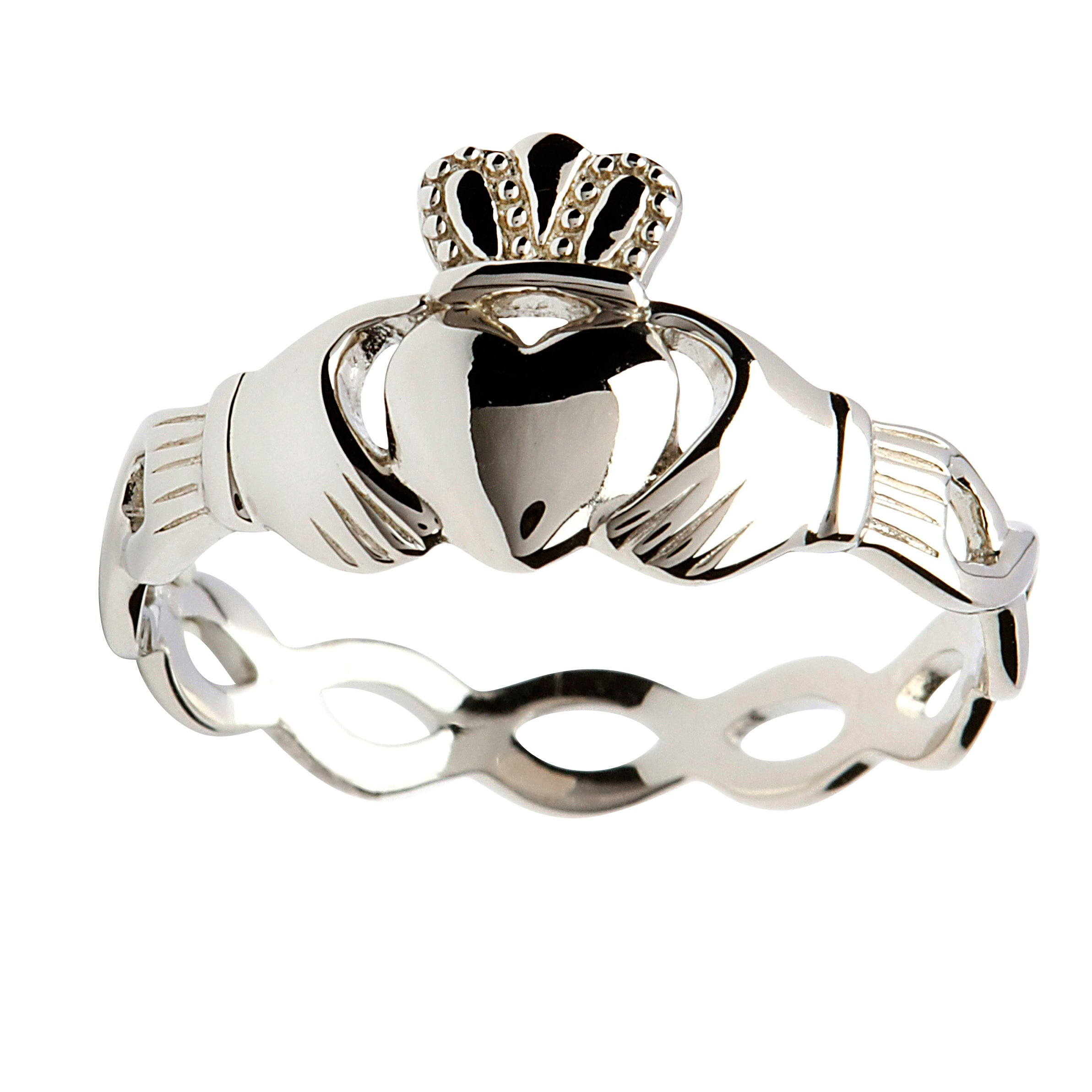 Sterling Silver Claddagh Ring with Intertwined Celtic Knot Band