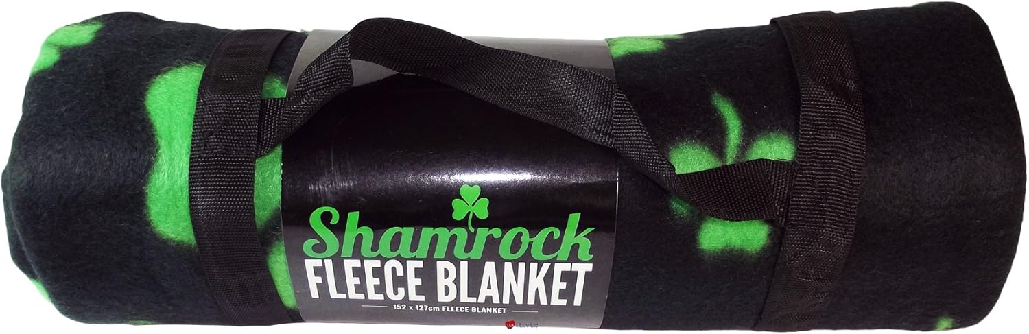 Black Fleece Blanket with Green Shamrocks