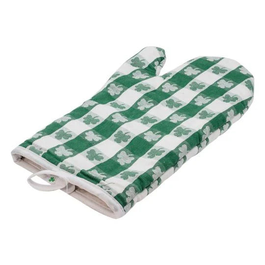 Green & White Shamrock Checkered Oven Mitt