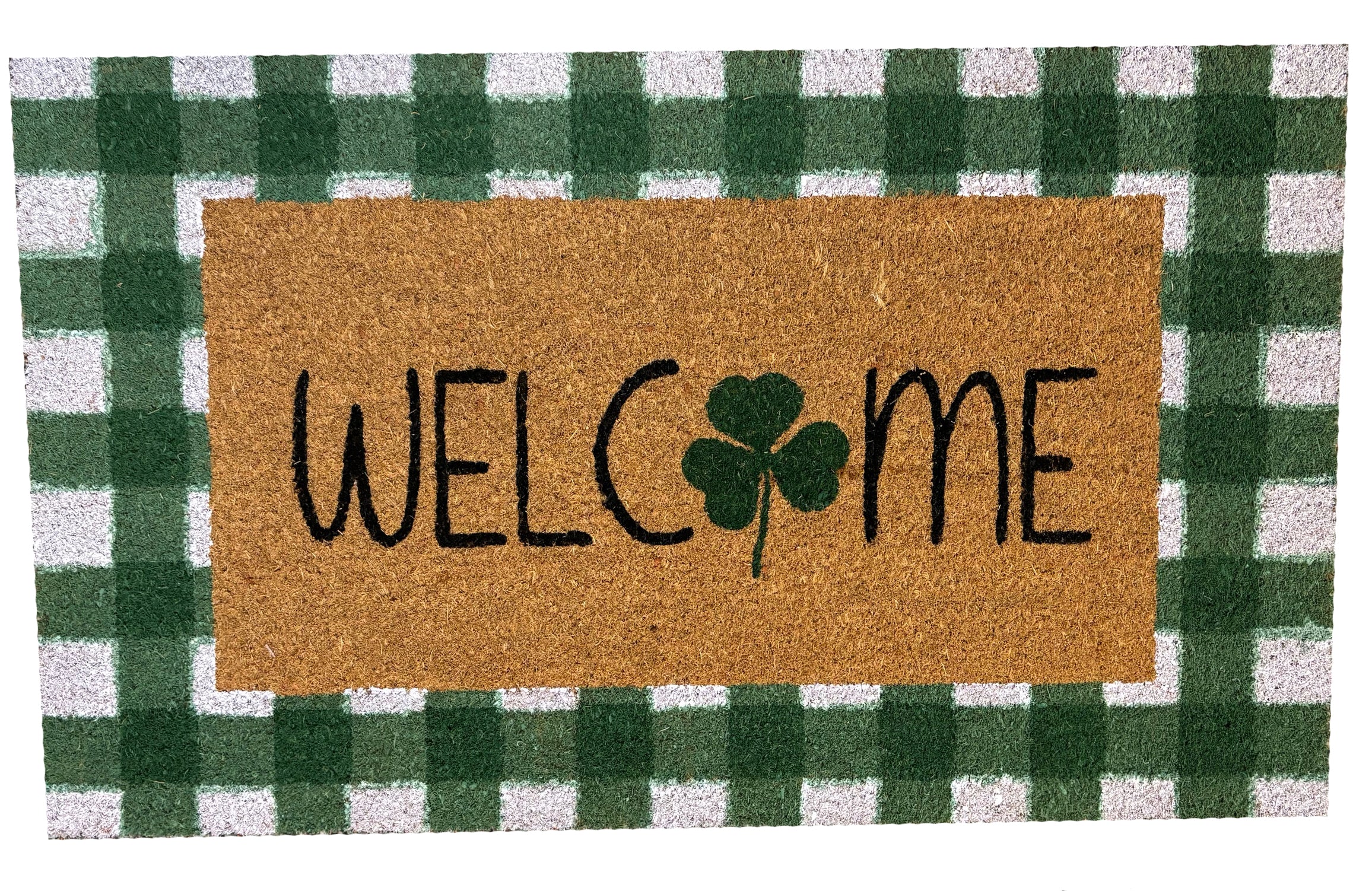 Green Plaid Welcome Mat