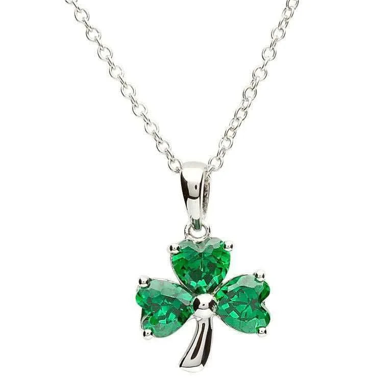 Sterling Silver Shamrock Stone Set Necklace