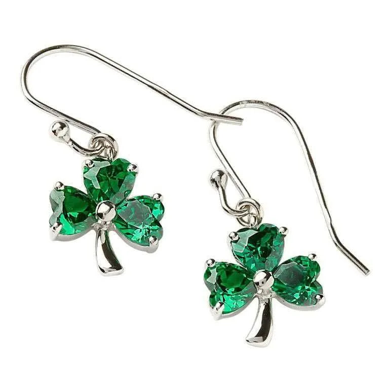 Stone Set Shamrock Sterling Silver Green Earrings